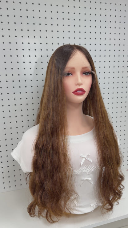 26 inch Slight Layer Color #B5B7 Natural Curly Brazilian Hair Lace Top Orthodox Jewish Wig Sheitel