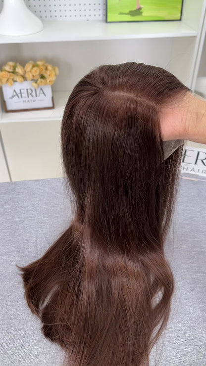 22inch No Layer Straight Original Color #8 Russian Hair Lace Top Wig Sheitel
