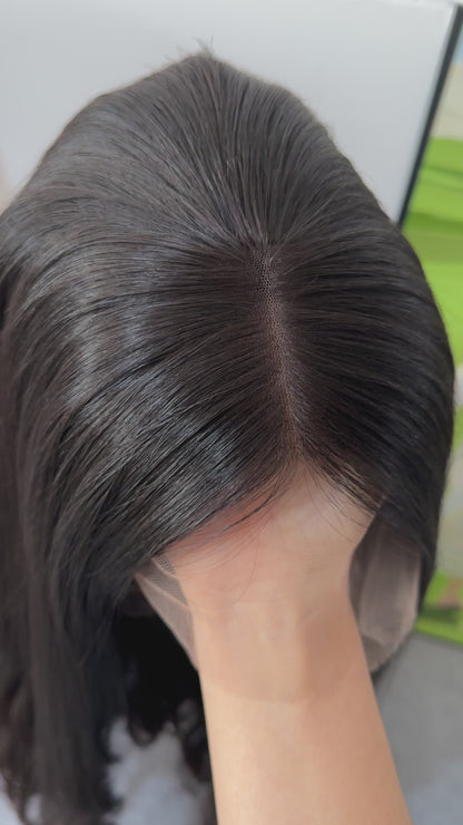 22inch Slight Layer Natural Wavy Color #2 Brazilian Hair Lace Front Bandfall Wig Sheitel