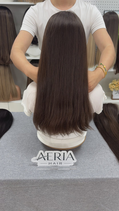 20 Inch Russian Hair Wig – Natural Color #8 | Straight & No Layers | AERIA HAIR