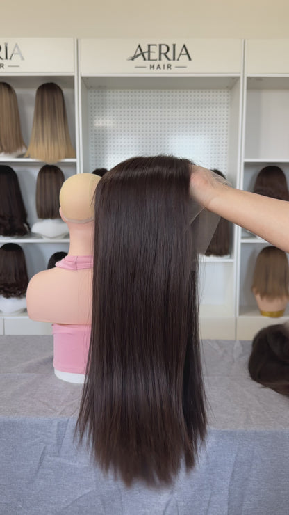 20 inch Straight Color #6 Slight Layer Brazilian Hair Lace Top Jewish Wig Sheitel
