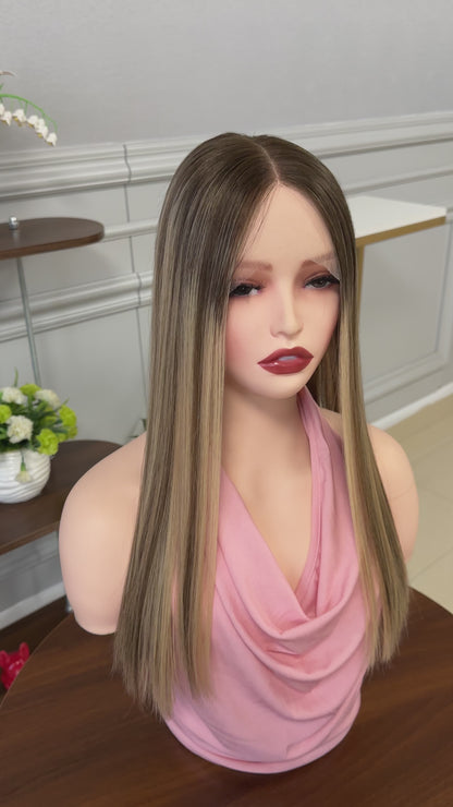 20 inch Slight Layer Color #B68 Brazilian Hair Straight Lace Top Kosher Wig Sheitel