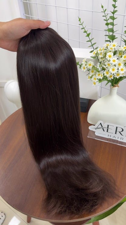 24 inch Slight Layer Original Color #6 Straight Russian Hair Jewish Bandfall Wig Sheitel Kosher Wigs