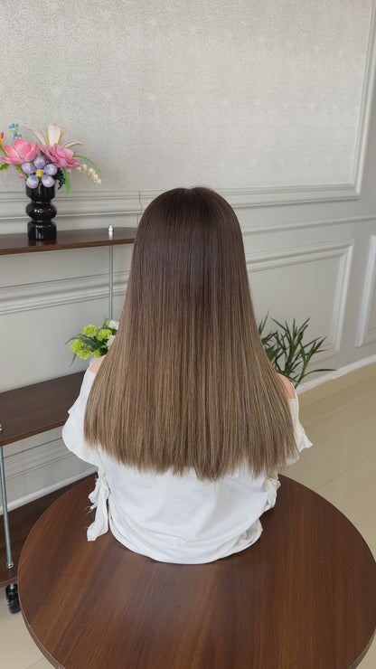 18 inch No Layer Color #B01 Straight Brazilian Hair Lace Top Jewish Wig Sheitel