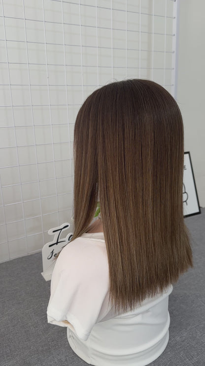 14 inch No Layer Color #B02 Straight Brazilian Hair Lace Top Wig Sheitel