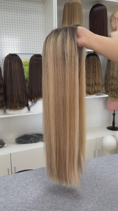 26-Inch Brazilian Human Hair Lace Top Wig – Blonde Color,Slight Layer,Straight