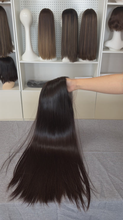 26inch Slight Layer Straight Original Color #4 Russian Hair Lace Top Wig Sheitel