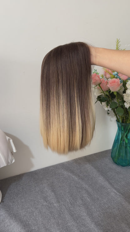 14 inch No Layer Color #B02 Straight Brazilian Hair Lace Top Wig Sheitel