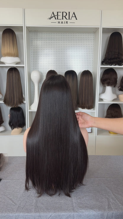 26inch Slight Layer Straight Original Color #4 Russian Hair Lace Top Wig Sheitel