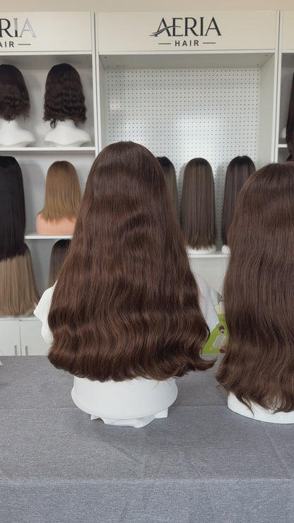 22inch Slight Layer Natural Wavy Original Color #6 Russian Hair Lace Top Wig Sheitel