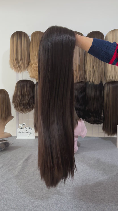 Dark Brown 30inch Small Layer HD Lace Top Wig