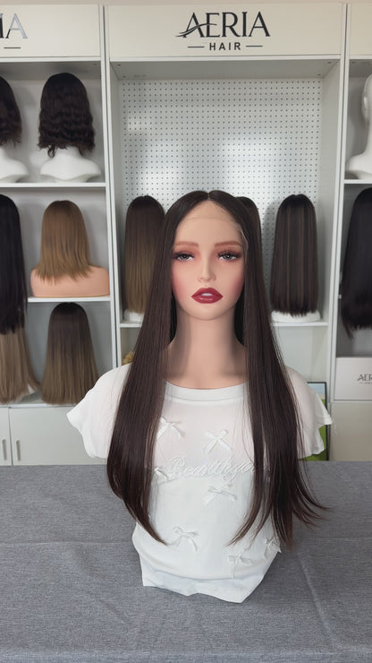 24inch Straight Original Color #6 Lace Top Wig Russian Hair
