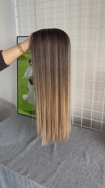 22 inch Slight Layer Straight Color #B24 Brazilian Hair Lace Top Wig Jewish Wig Sheitel