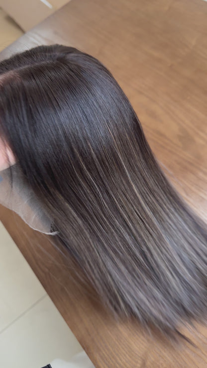 16inch Slight Layer Color #6/12 Straight Brazilian Hair Lace Top Jewish Wig Sheitel