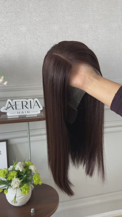 16 inch No Layer Color #6&8 Straight Lace Top Jewish Wig Brazilian Hair Sheitel