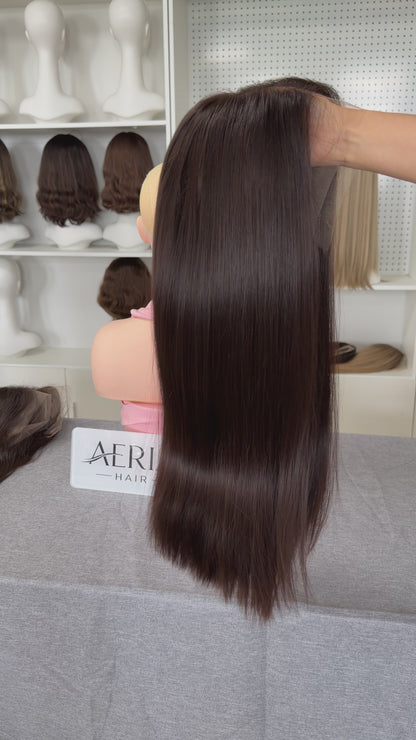 22 inch No Layer Silky Straight Color #6 Brazilian Hair Lace Top Jewish Wig Sheitel