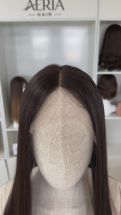 26inch Slight Layer Straight Original Color #4 Russian Hair Lace Top Wig Sheitel