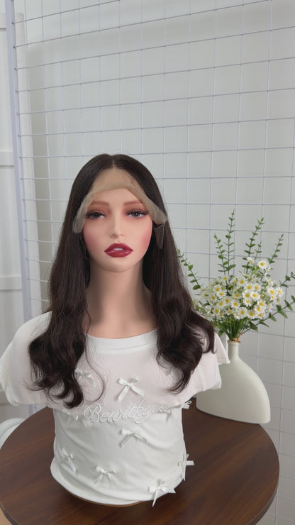 16 inch No Layer Color #4 Brazilian Hair Natural Wavy Lace Top Jewish Kosher Wigs Sheitel