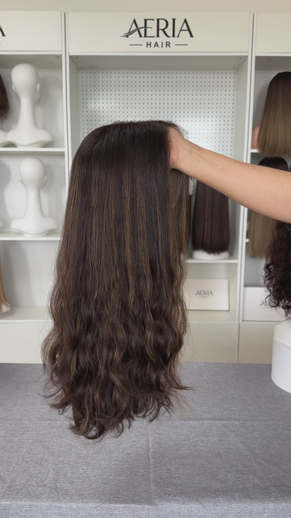 22inch Slight Layer Color #4/10 Natural Wavy Brazilian Hair Lace Top Kosher Wig Sheitel