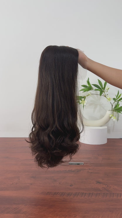 #4with highlights wavy 20inch Slight Layer HD Lace Top Wig