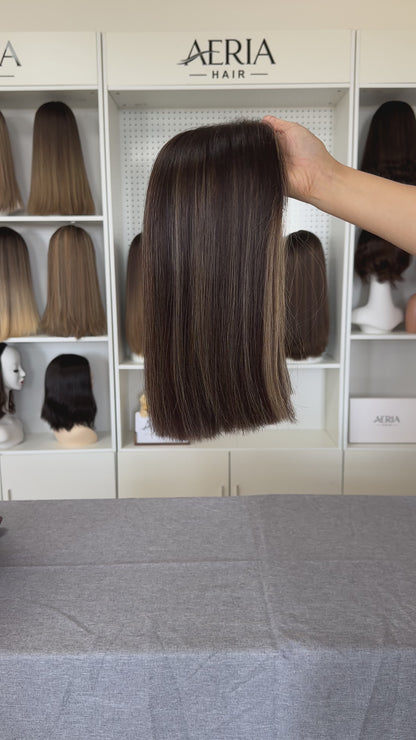 14 inch Bob Straight No Layer Color  #6/14 Brazilian Hair Lace Top Jewish Wig Sheitel