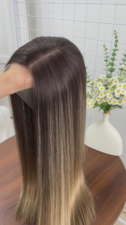 24 inch No Layer Color #B24 Straight Brazilian Hair Lace Top Jewish Wig Sheitel