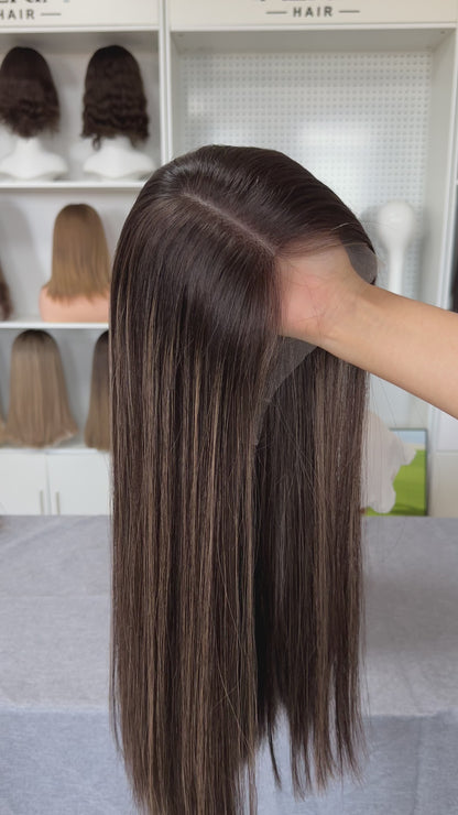 22 inch Slight Layer Straight Lace Top Jewish Kosher Wig Orthodox Wig Sheitel