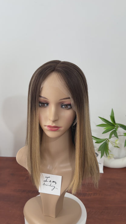 #4H10with Highlight 14inch Slight Layer HD Lace Top Wig