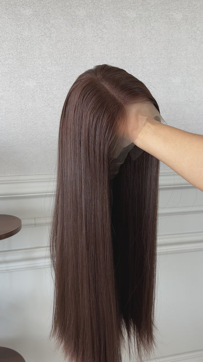 22 inch Slight Layer Color #8 Straight Brazilian Hair Lace Top Kosher Wig Sheitel
