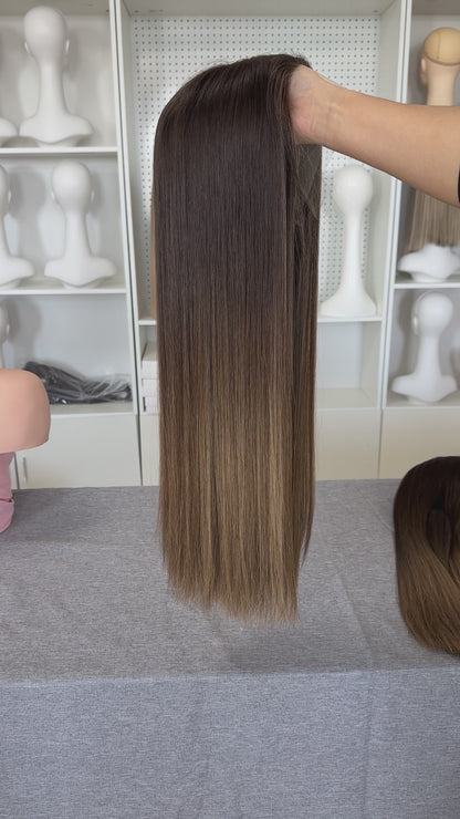 24 inch Slight Layer Color #B01 Straight Brazilian Hair Lace Top Jewish Wig Sheitel