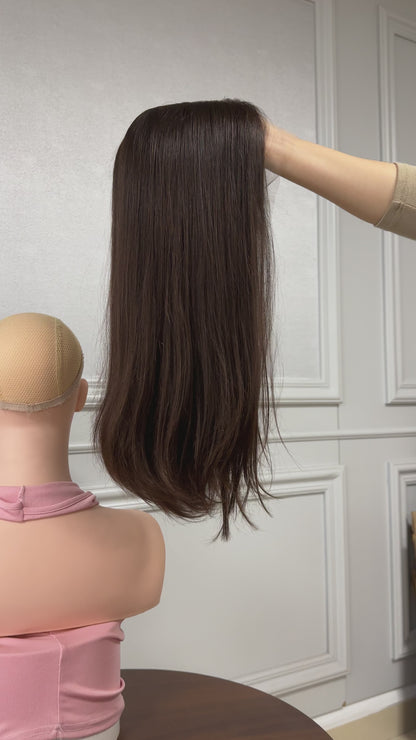20inch Slight Layer Natural Straight Original Color #6 Russian Hair Lace Top Wig Sheitel
