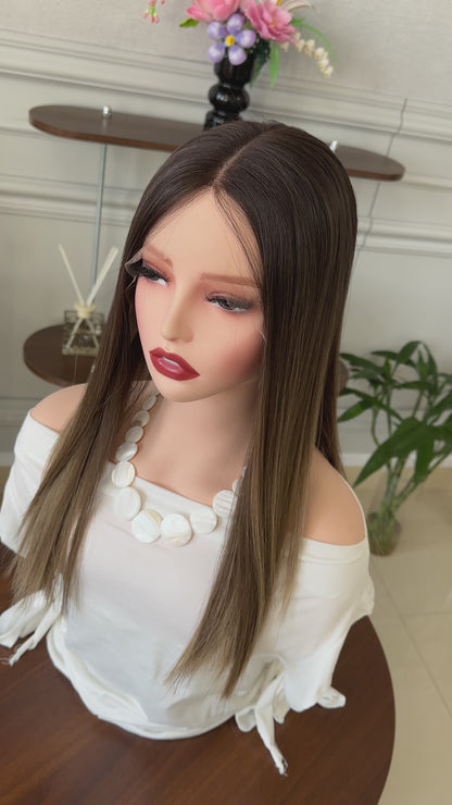 18 inch No Layer Color #B01 Straight Brazilian Hair Lace Top Jewish Wig Sheitel