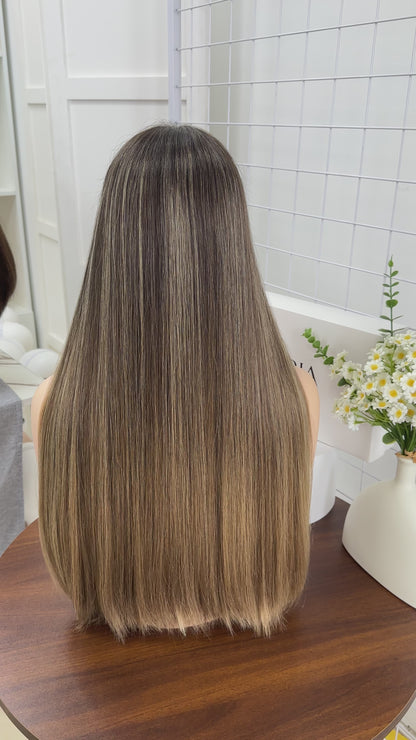 24 inch No Layer Color #B24 Straight Brazilian Hair Lace Top Jewish Wig Sheitel
