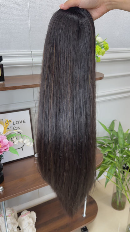 26inch Slight Layer Color #2 add Highlight Straight Brazilian Hair Bnandfall Wig Sheitel