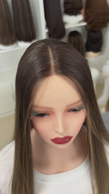 24 inch Slight Layer Color #B01 Straight Brazilian Hair Lace Top Jewish Wig Sheitel