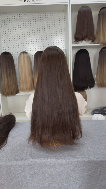 Perruque en cheveux russes de 23 pouces – Couleur naturelle n° 8 | Lisse et sans dégradé | AERIA HAIR