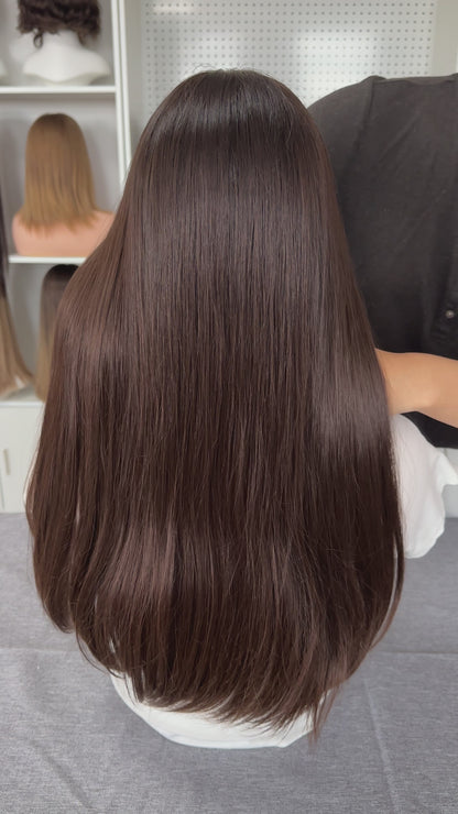 24inch Straight Original Color #6 Lace Top Wig Russian Hair