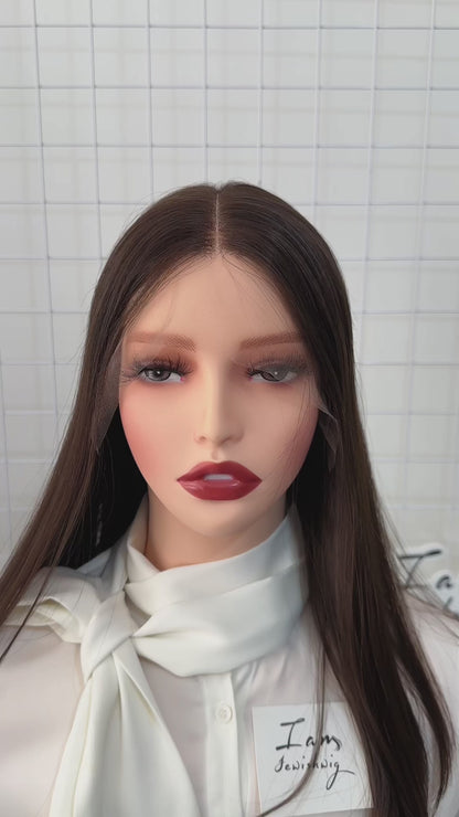 Russian Hair Lace Top Wig 18inches Slight Layer Natural Straight Hair