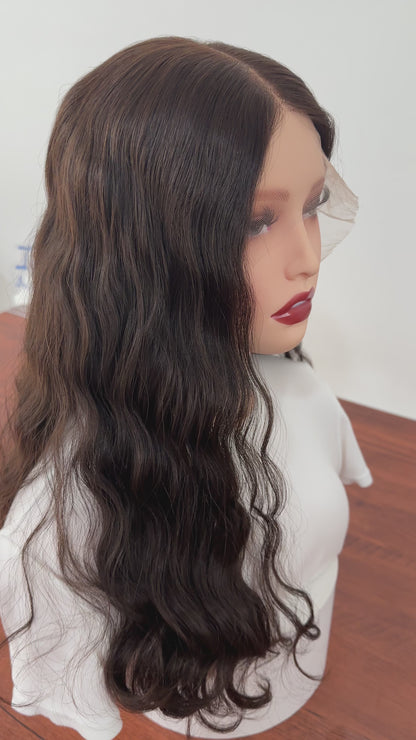 Dark Brown Wavy 20inch No Layer HD Lace Top Wig