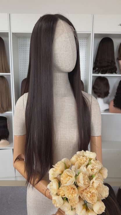 26inch Slight Layer Straight Original Color #4 Russian Hair Lace Top Wig Sheitel
