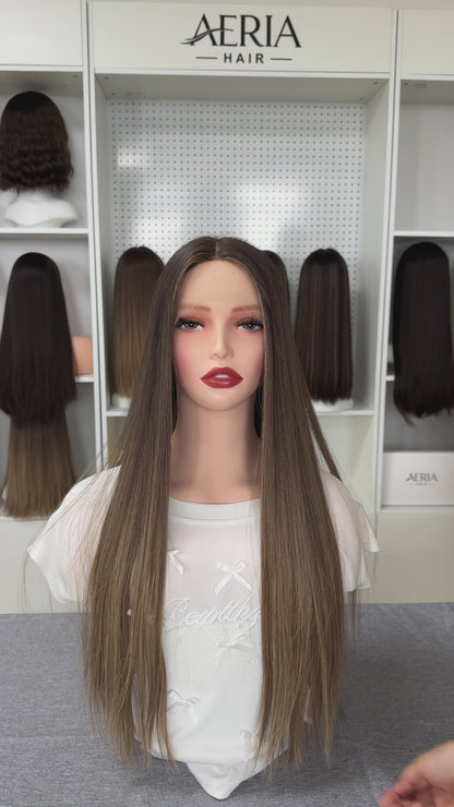 24 inch Slight Layer Color #B01 Straight Brazilian Hair Lace Top Jewish Wig Sheitel