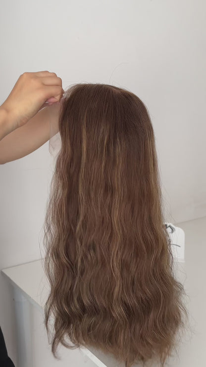 Light Brown With Highlight Wavy 20inch Slight Layer HD Lace Top Wig