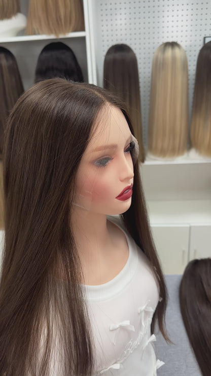 20 Inch Russian Hair Wig – Natural Color #8 | Straight & No Layers | AERIA HAIR