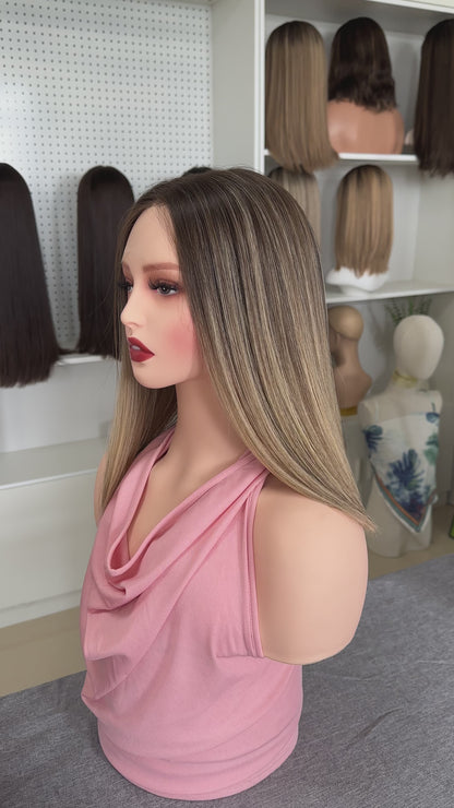 14 inch No Layer Color #B24 Straight Brazilian Hair Lace Top Wig Jewish Kosher Wig Sheitel