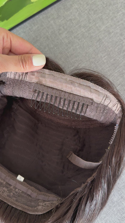 26inch Brazilian Hair Natural Wave No Layer Color #4 with Color #8 Highlight Silk Top Wig Sheitel