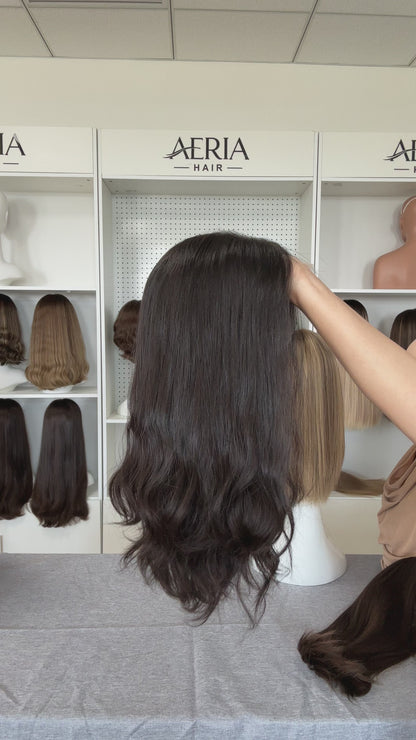 18 inch Slight Layer Color #4 Natural Wave Brazilian Hair Jewish Wig Lace Top Sheitel