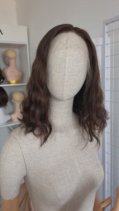 14inch No Layer Brazilian Hair Color #4/10 Natural Curl Lace Top Kosher Wig Sheitel