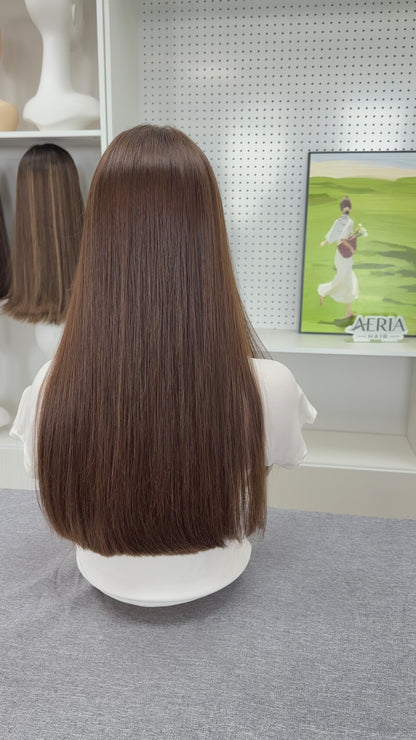 22inch No Layer Straight Original Color #8 Russian Hair Lace Top Wig Sheitel