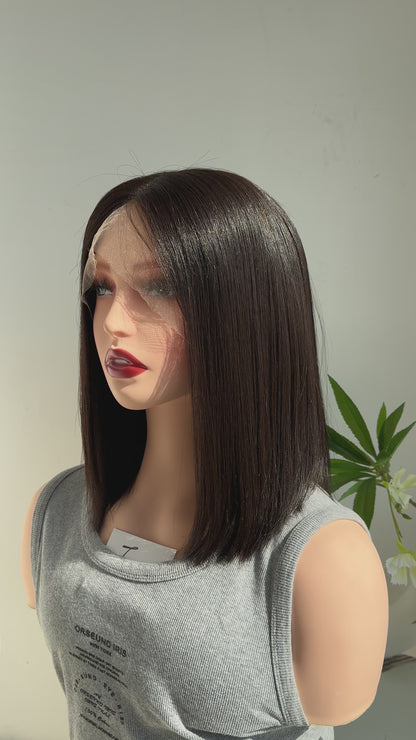 Natural Black 12inch No Layer HD Lace Top Wig