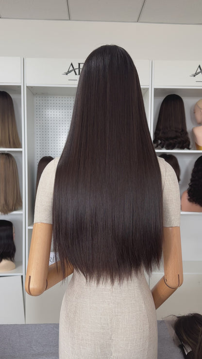 26inch Slight Layer Straight Original Color #4 Russian Hair Lace Top Wig Sheitel
